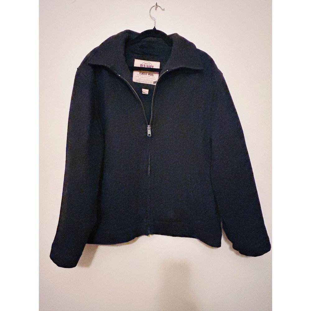 Old Navy Classic Wool‎ Jacket Mens Large Navy Blue Excellent Harrington Bomber